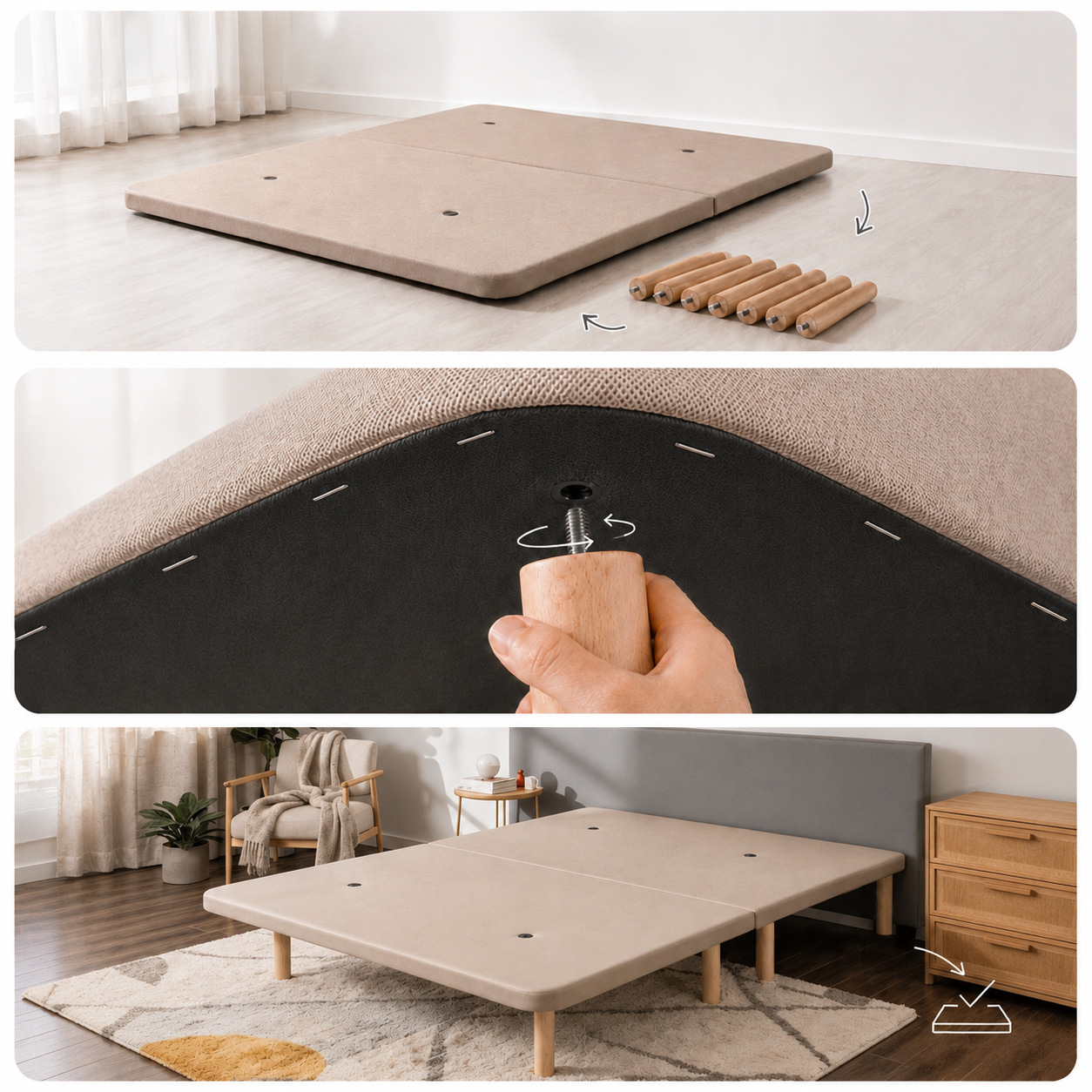 Base Tapizada Partida 3D Beige